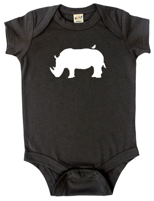Safari Animals Silhouette Baby Bodysuit-Rhino Charcoal