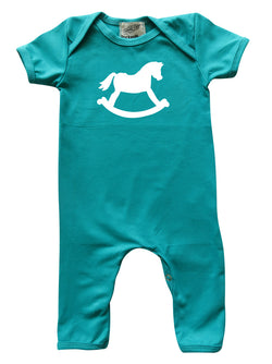 Rocking Horse Teal Baby Romper for Boys and Girls