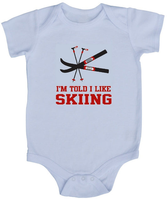 I'm Told I Like Skiing Graphic Baby Bodysuit 0-3m, short sleeve onesie