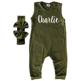 'Lush'  Personalized Custom Silky Sleeveless Baby Romper (+ Headband) for Boys and Girls-Gender Neutral