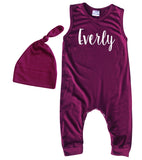 'Lush'  Personalized Custom Silky Sleeveless Baby Romper (+ Hat)  for Boys and Girls-Gender Neutral
