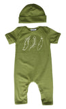 Wispy Feathers Romper for Boys and Girls with Matching Hat/Headband
