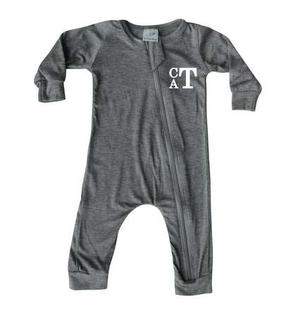 Personalized Initial Silky Long Sleeve Zipper Baby Romper