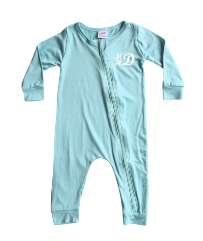 Personalized Initial Silky Long Sleeve Zipper Baby Romper