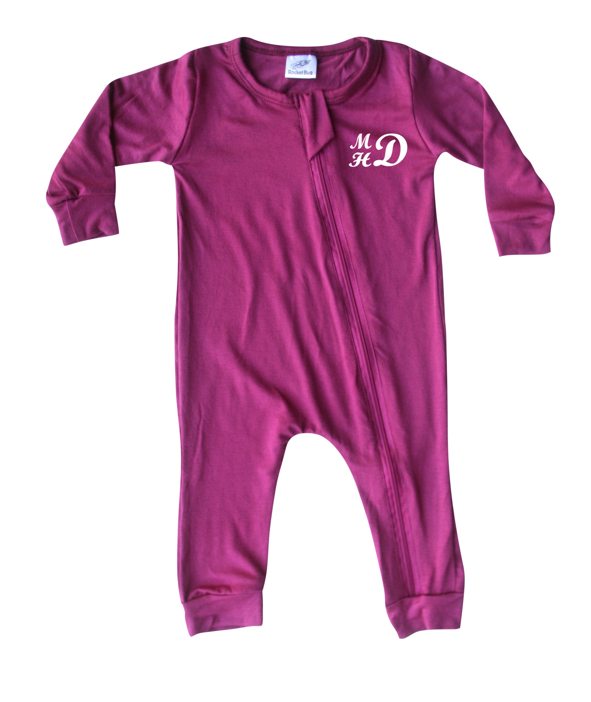 Personalized Initial Silky Long Sleeve Zipper Baby Romper